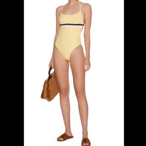 SOLID & STRIPED Yellow One-Piece Swimsuit with Navy Stripe